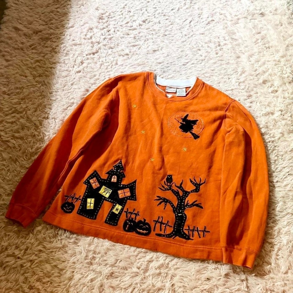 Vintage 90s Halloween Spooky Glam Grandma Core Tacky Ugly Sweater Womens XL